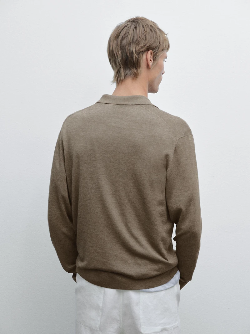 V-neck knit polo sweater