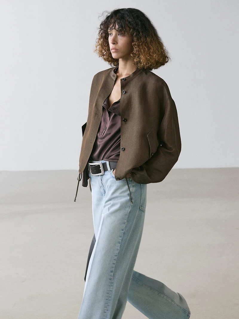 Veste bomber en lin et soie