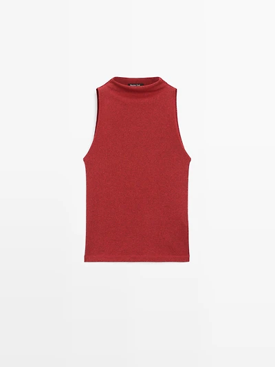 Knit halterneck top with metallic finish