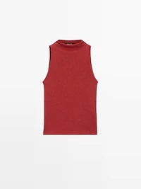 Knit halterneck top with metallic finish