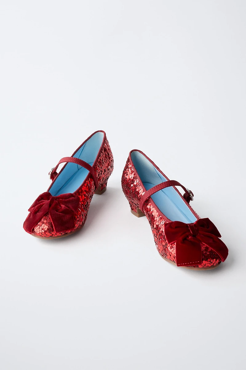 SEQUIN BOW HEELED SHOES