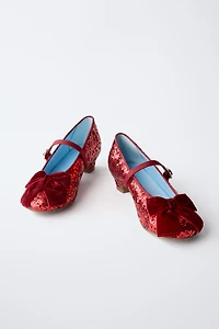 SEQUIN BOW HEELED SHOES