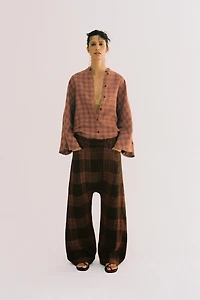 ZW COLLECTION CHECKED LINEN TROUSERS