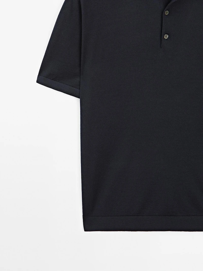 Polo en maille de laine mélangée à manches courtes