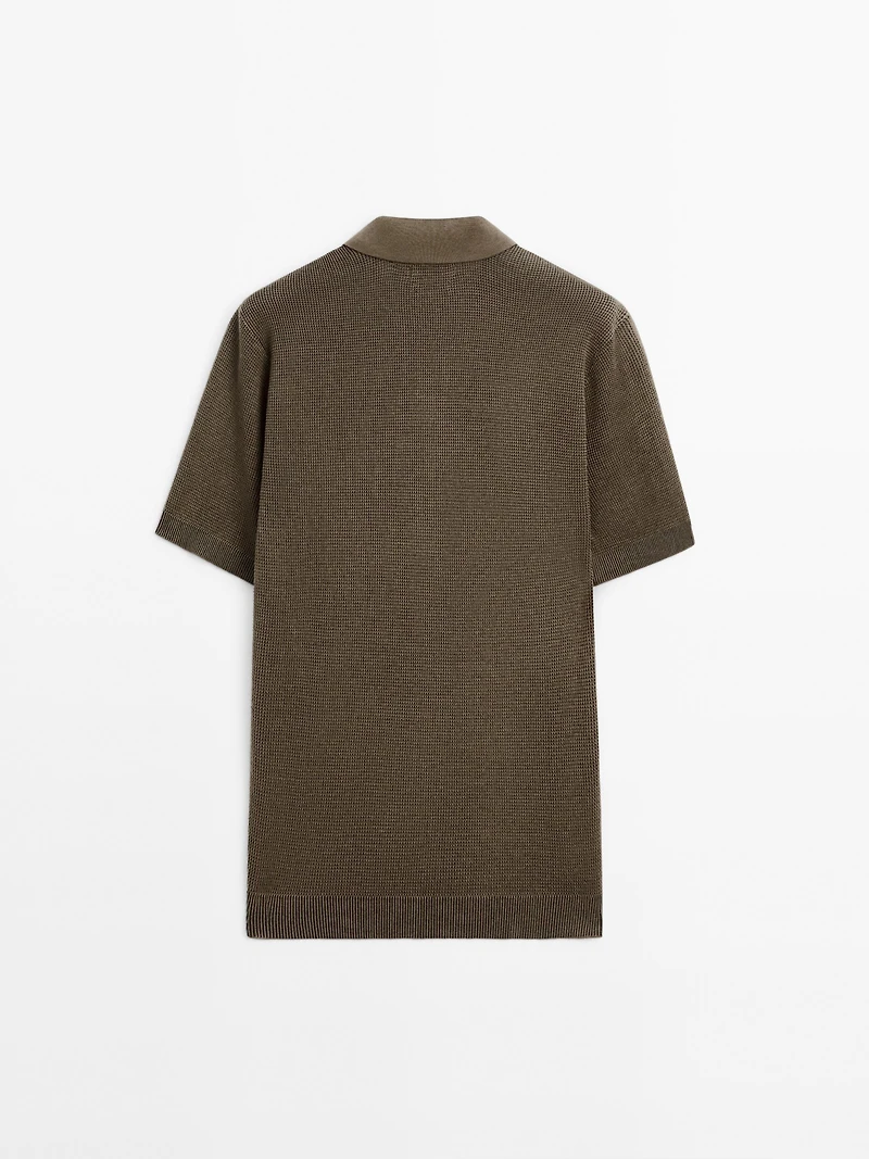 Textured knit V-neck polo shirt
