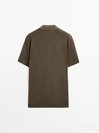 Textured knit V-neck polo shirt