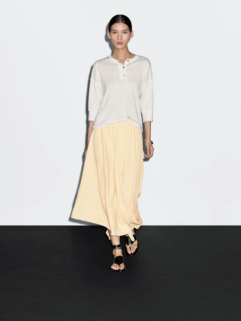 Denim midi skirt with plank detail