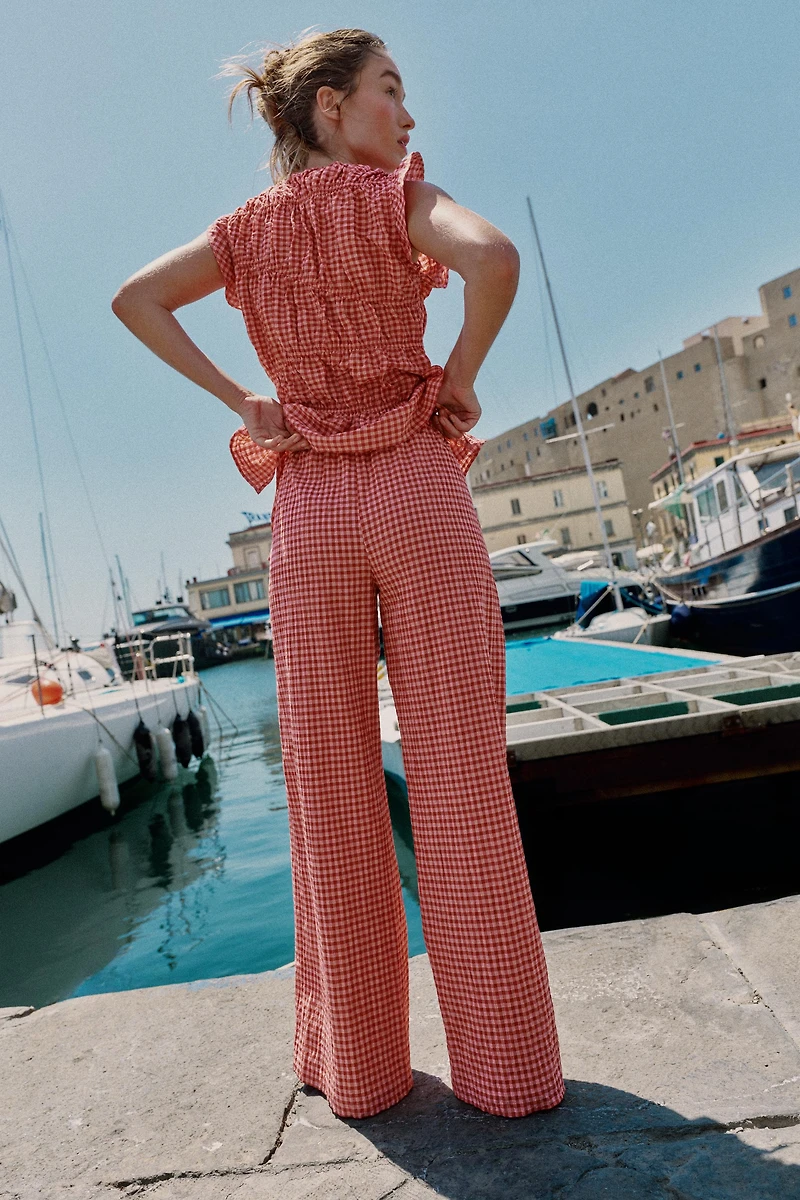 GINGHAM WIDE LEG PANTS
