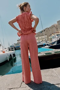 GINGHAM WIDE LEG PANTS