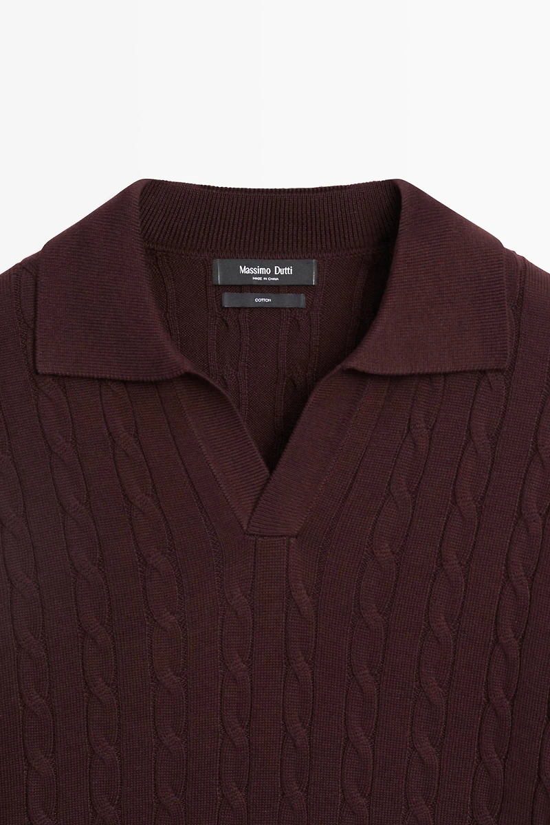 100% Cotton Cable-Knit Polo Sweater