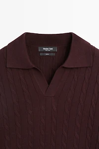 100% Cotton Cable-Knit Polo Sweater