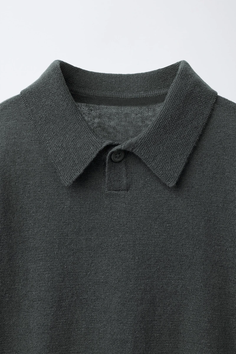 KNIT COTTON LINEN POLO SHIRT