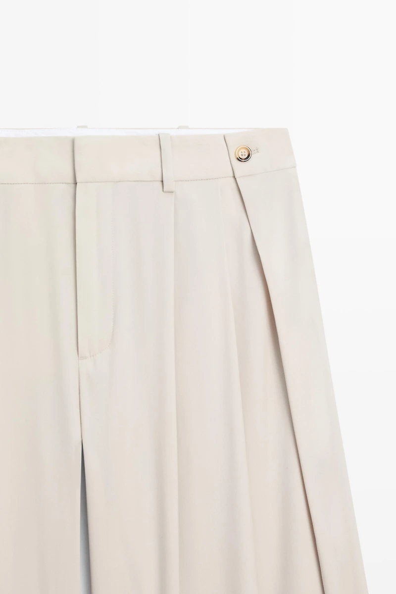 Wool blend darted pants with button detail