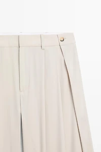 Wool blend darted pants with button detail