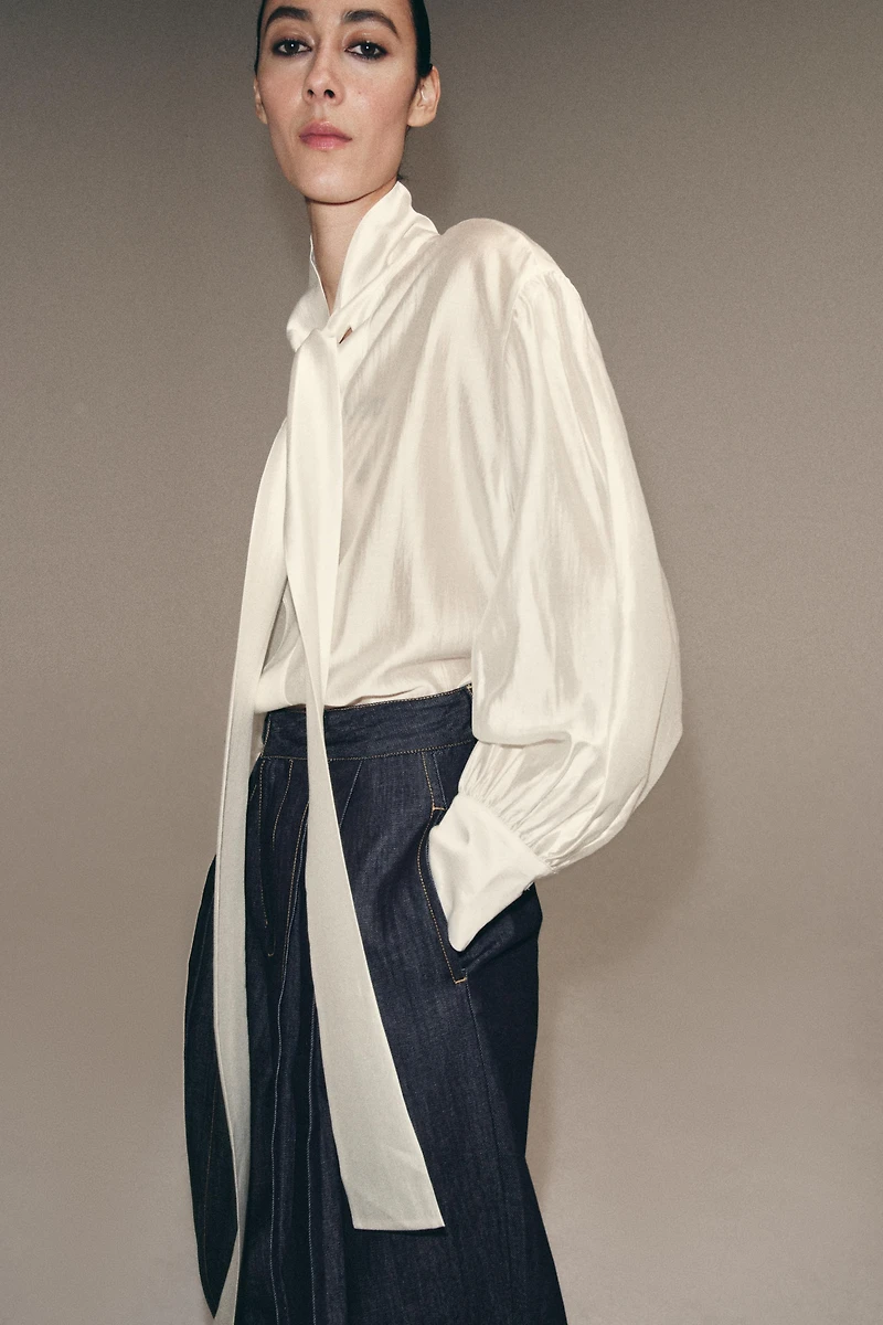 ZW COLLECTION SATIN EFFECT TIE SHIRT
