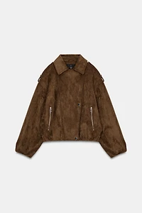 BLOUSON BIKER EFFET DAIM OVERSIZE