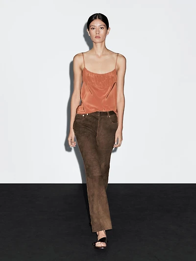 Goatskin leather trousers with suede finish