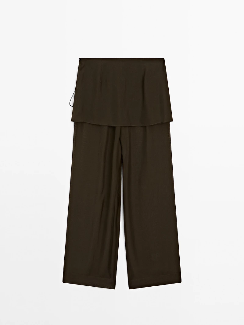 Pantalon fluide contrastant 100 % soie