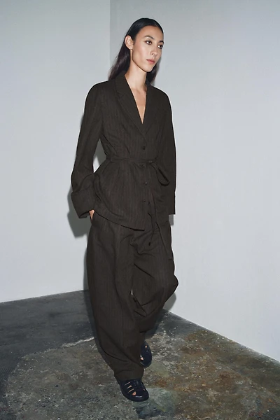 HERRINGBONE BELTED BLAZER ZW COLLECTION