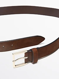 Leather belt with square buckle