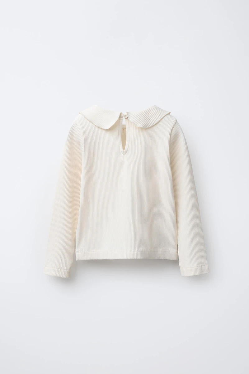 RIBBED PETER PAN COLLAR T-SHIRT