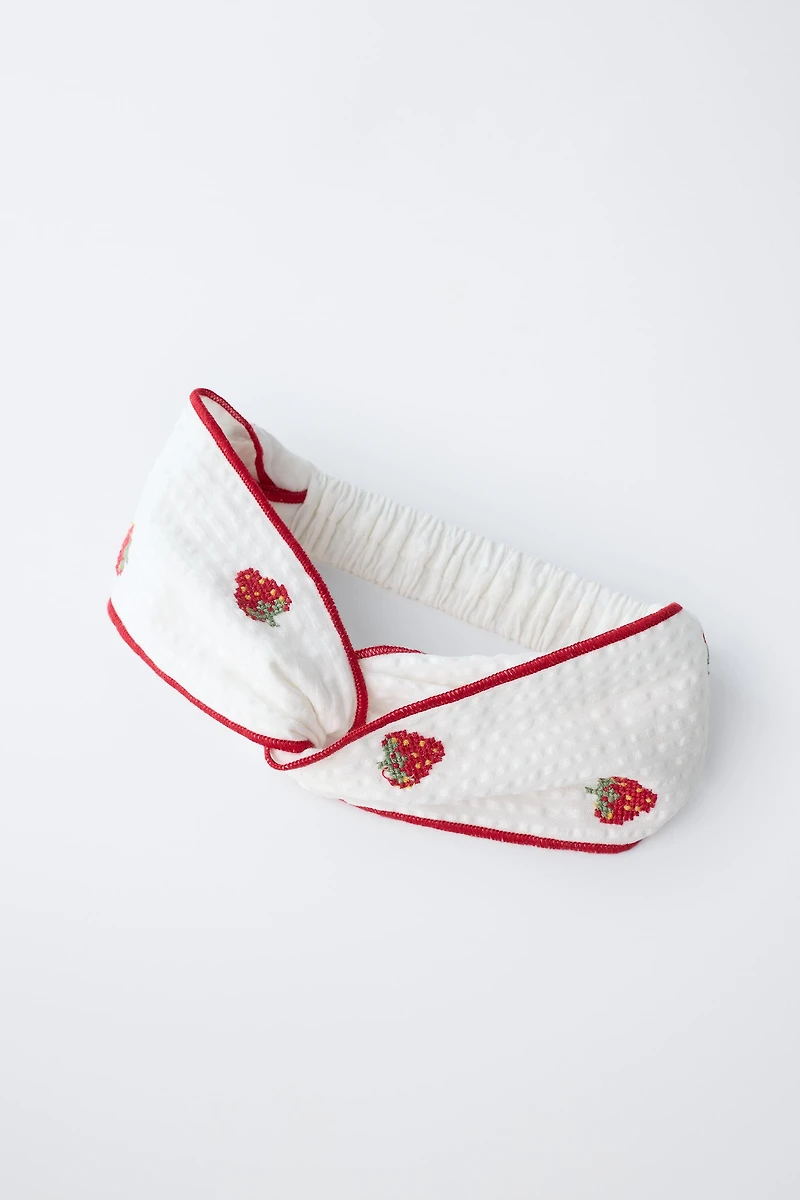 EMBROIDERED STRAWBERRY HEADBAND