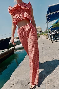 GINGHAM WIDE LEG PANTS