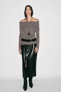 FAUX LEATHER MIDI SKIRT
