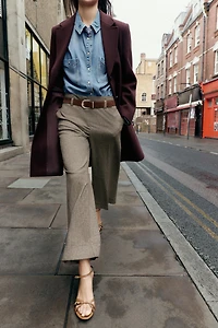 HERRINGBONE BELTED PANTS