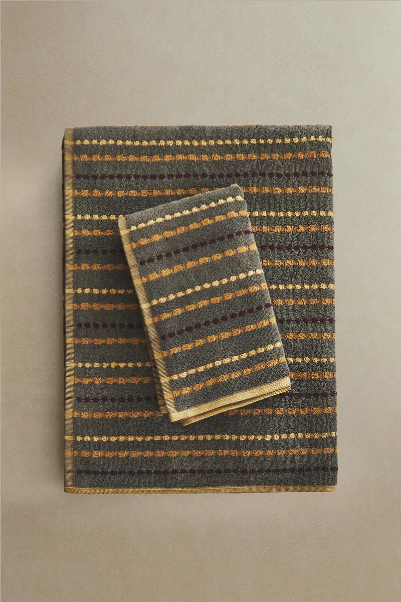 SERVIETTE DE BAIN TEXTURÉE À POIS COULEUR