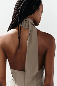 BUCKLE HALTER MIDI DRESS