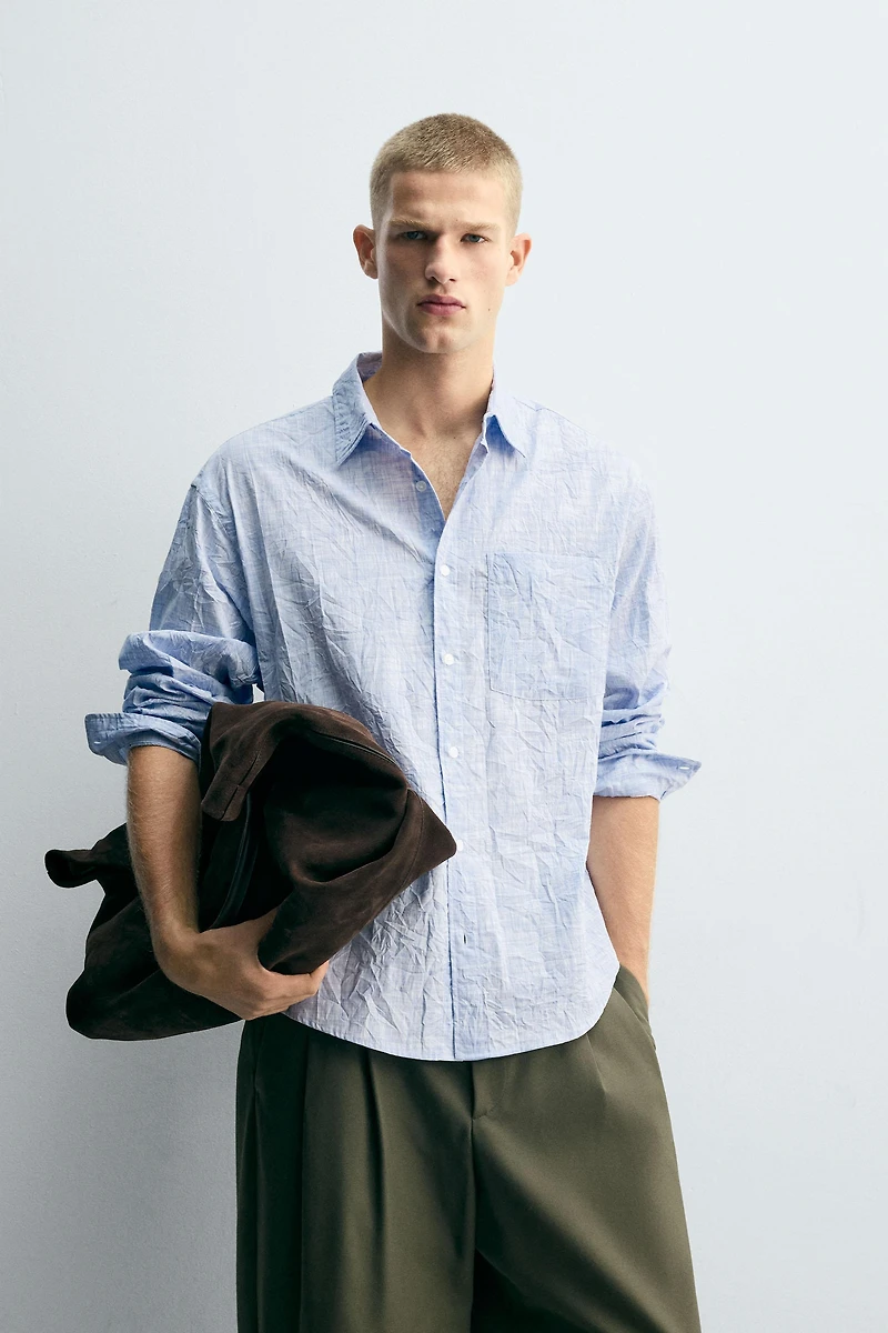 STRIPED WRINKLED EFFECT SHIRT