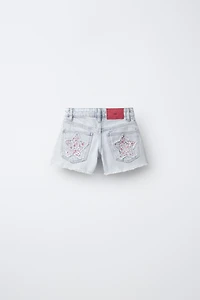 FLORAL STAR PRINT DENIM SHORTS