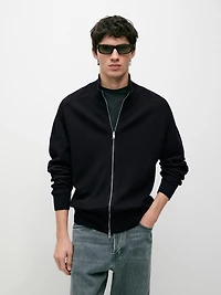 Cotton zip-up knit cardigan