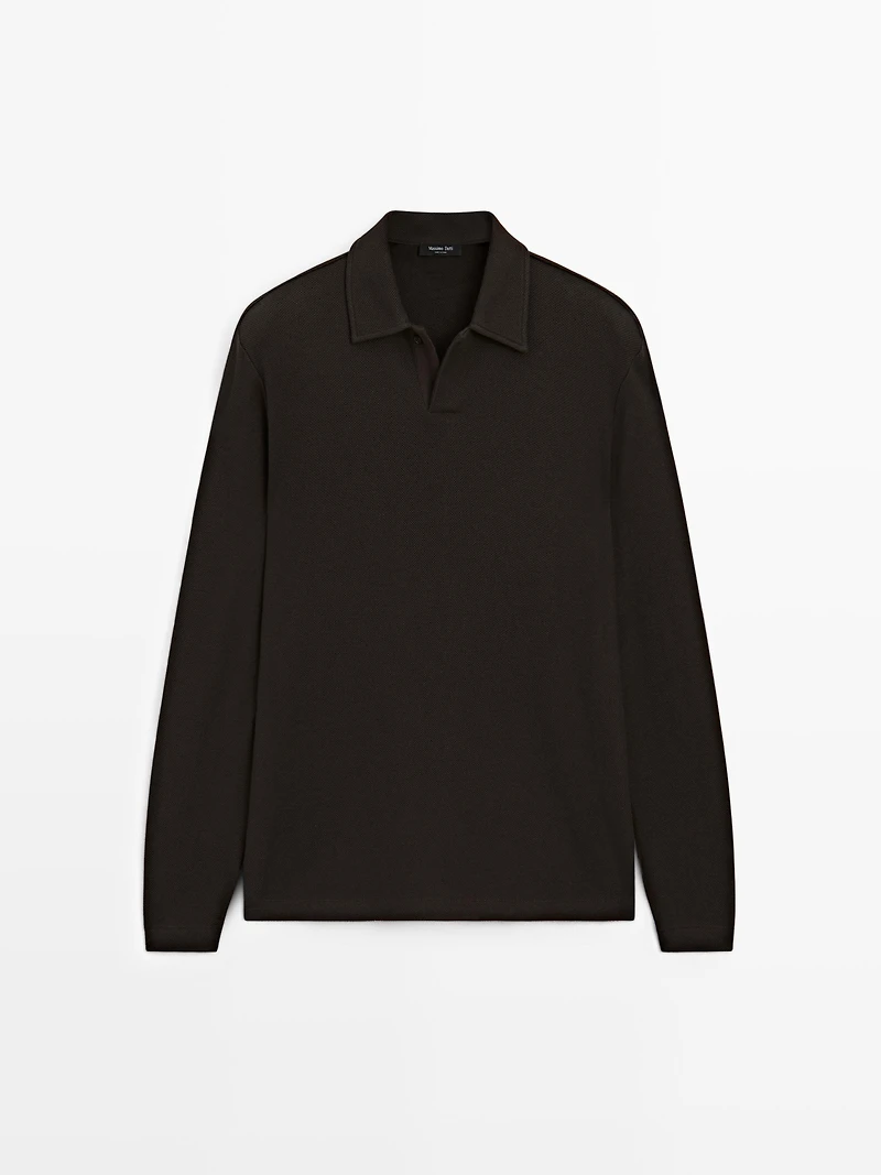 Textured long sleeve polo shirt