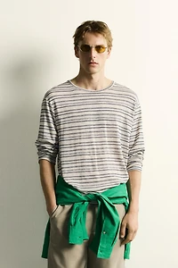 VISCOSE-LINEN STRIPED T-SHIRT
