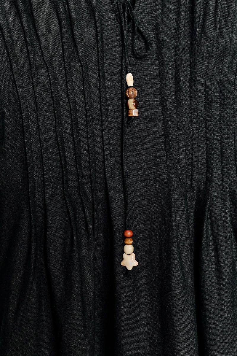 LINEN PINTUCK MIDI DRESS