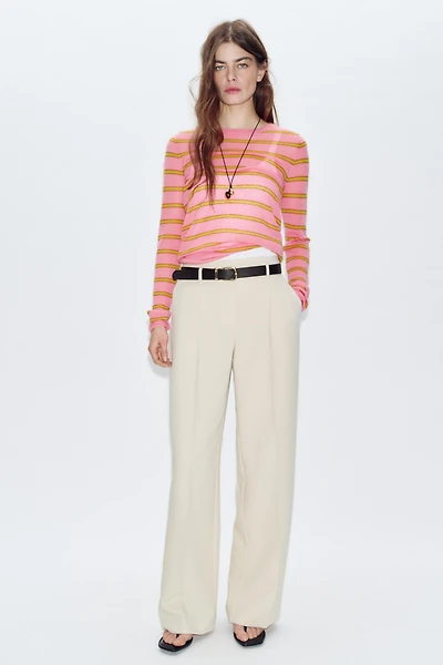 STRAIGHT LEG BELTED PANTS WITH PLEATS