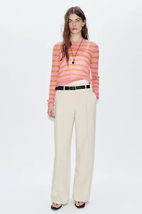 STRAIGHT LEG BELTED PANTS WITH PLEATS