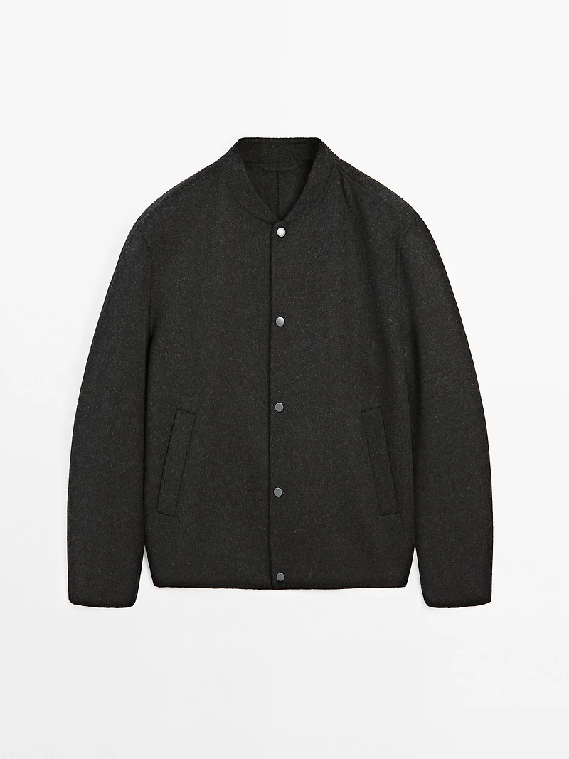 Double-layer wool blend bomber jacket