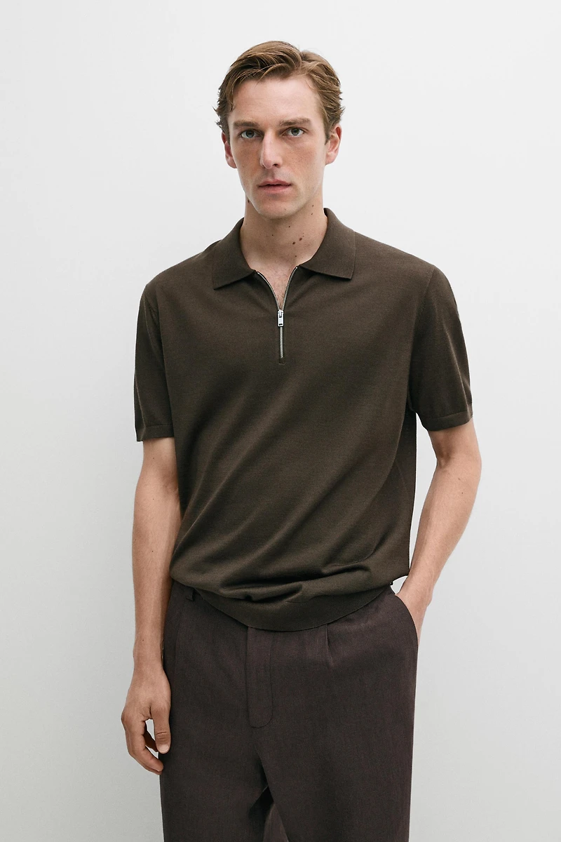 Wool blend zip-detail polo shirt