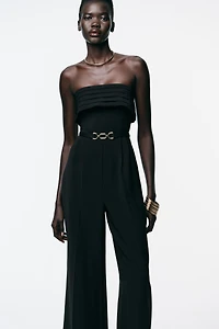 CREPE BUSTIER JUMPSUIT WITH BELT