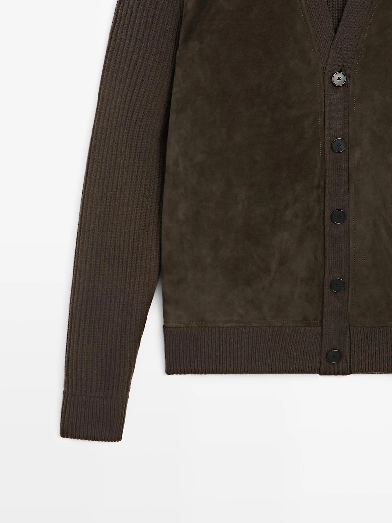 Wool and leather blend knit cardigan