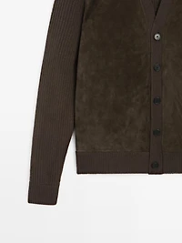Wool and leather blend knit cardigan
