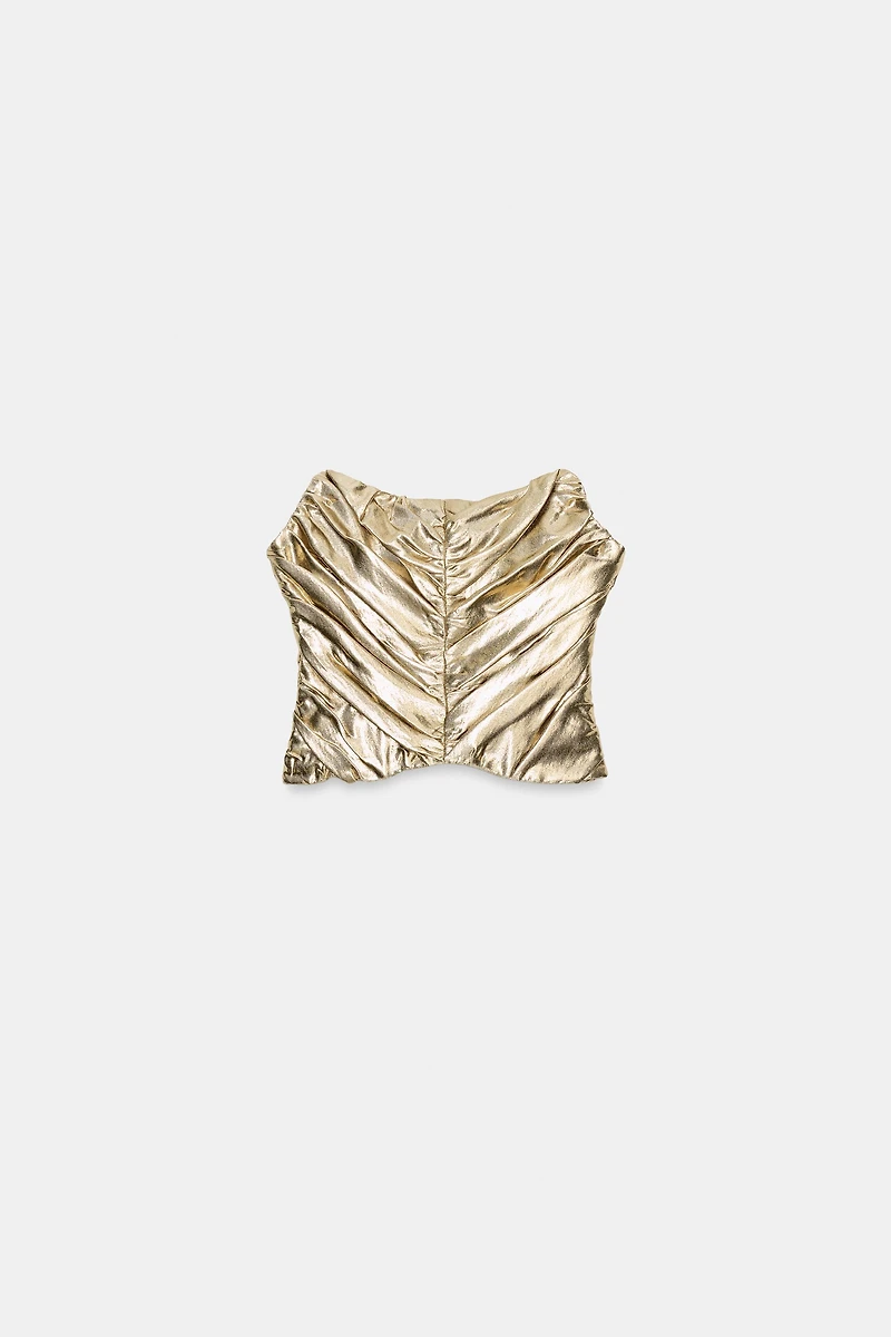 METALLIC EFFECT PLEATED CORSET TOP