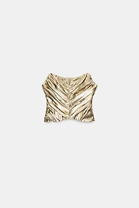 METALLIC EFFECT PLEATED CORSET TOP