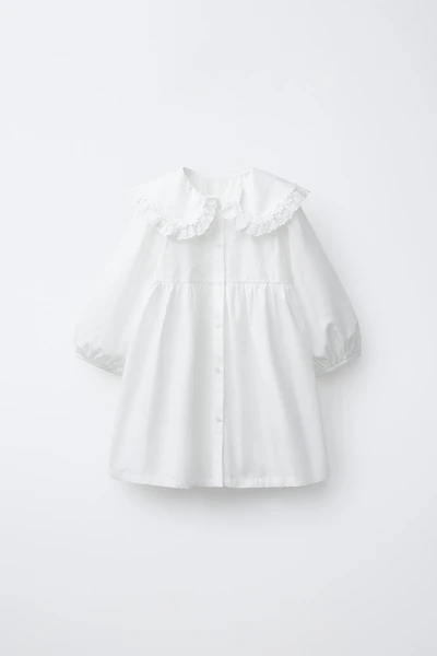 EMBROIDERED POPLIN PETER PAN COLLAR DRESS
