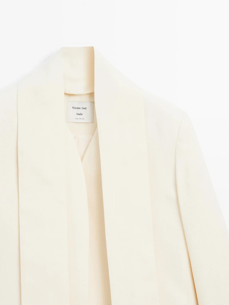 100% linen cropped blazer with scarf detail - STUDIO
