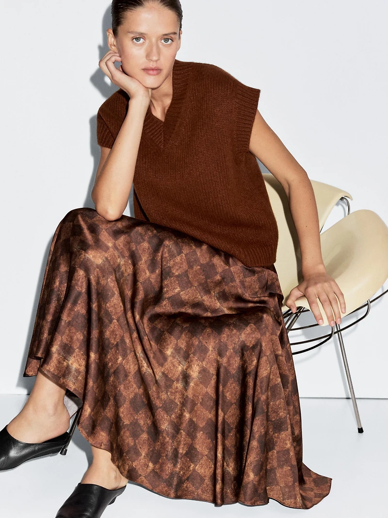 Chequered print midi skirt
