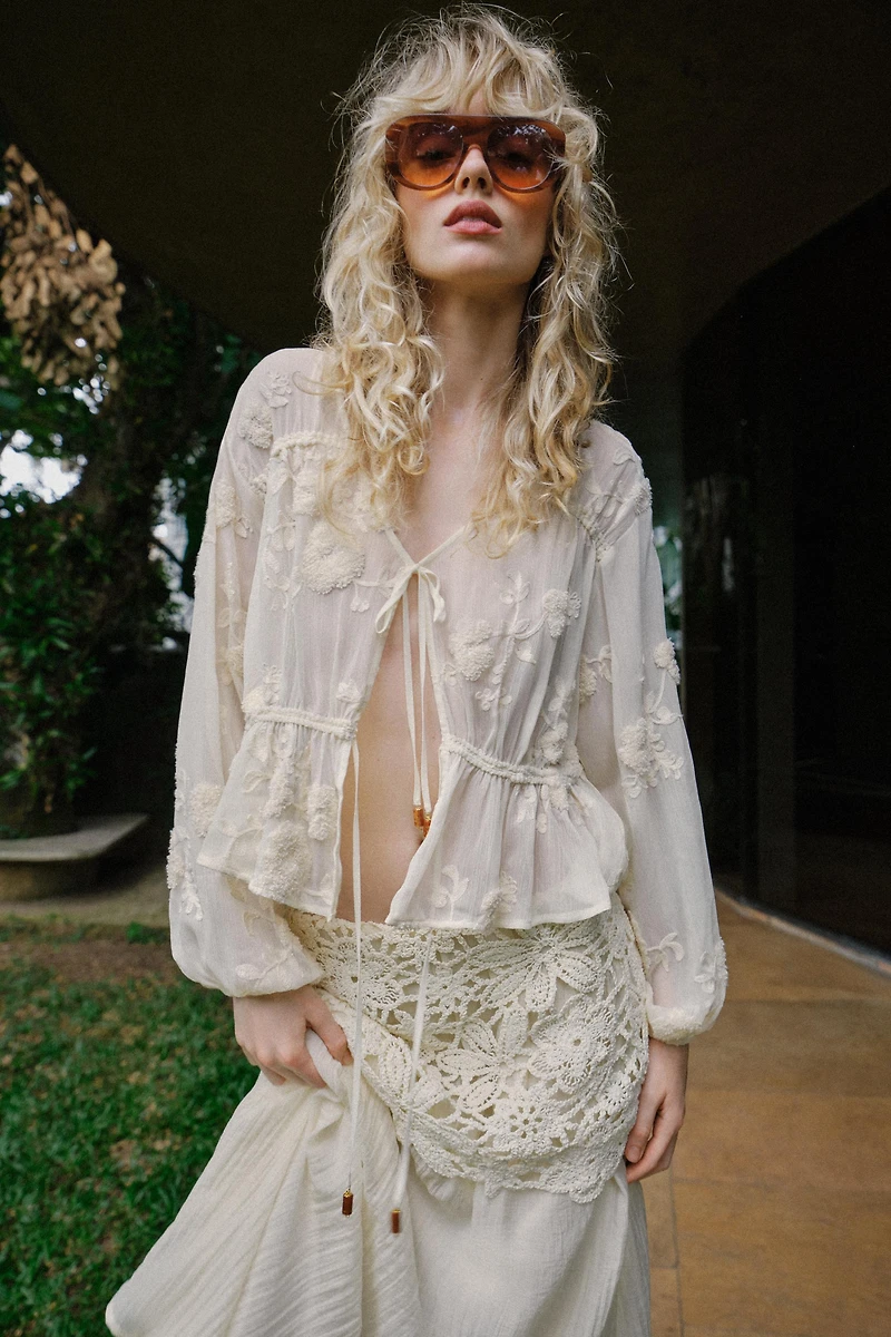 EMBROIDERED SHEER BLOUSE